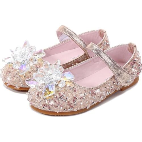 Fashion Kids Princess Leather Shoes Crystal Flats Rhinestone Bling Shoes For Medium Big Girls Children Wedding Party Model Show