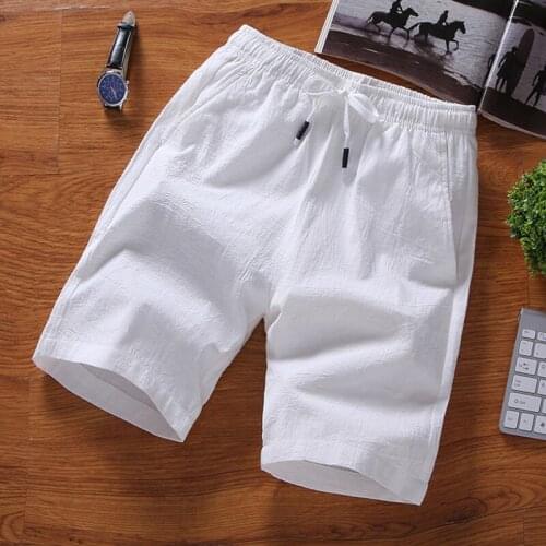 Mans short pants keen length Casual Linen Trousers 2020 New fashion M-7XL large size fit man white black pluse size outside