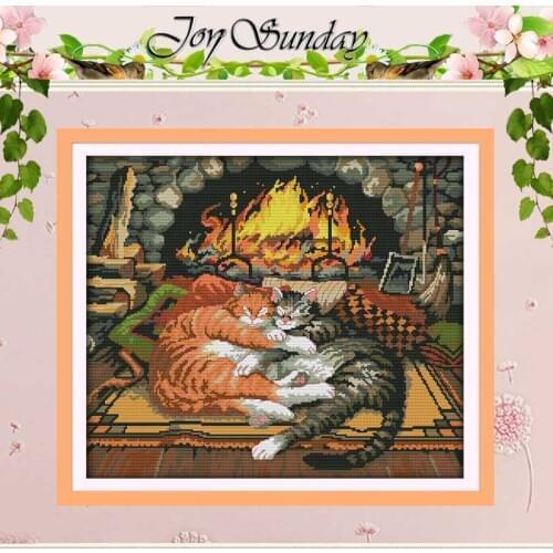 Sleeping Cat Patterns Counted Cross Stitch 11CT Printed 14CT Cross Stitch Sets Animals Cross Stitch Kits Embroidery Needlework