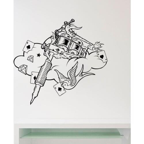 Tattoo Machine Wall Decal Tattoo Studio Poster Vinyl Sticker Home Decor Ideas Room Interior Design Wall Art Salon Decorate D478