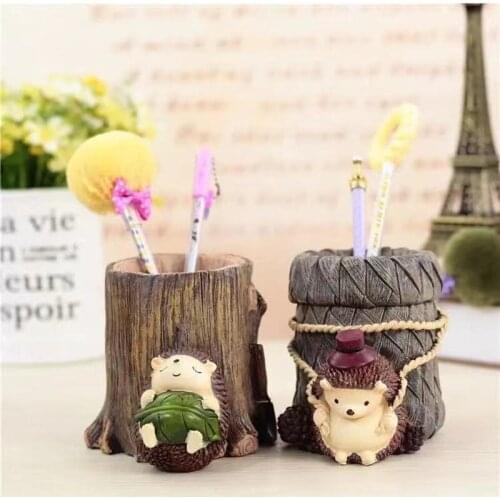 Cute Hedgehog Pencil Pen Holder Resin Desk Organizer Stationery Container Desktop Storage for Home Office Birthday Gifts