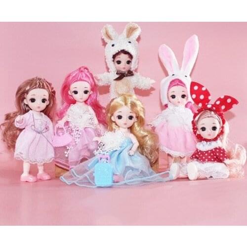 New 16 cm BJD Mini Doll 13 Movable Joint Girl Baby 3D Big Eyes Beautiful DIY Toy Doll With Clothes Dress Up 1/12 Fashion Doll