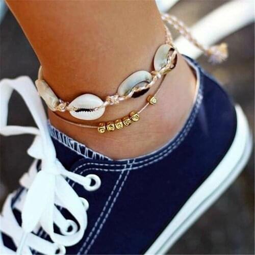 New Vintage Gold Beach Shell Three-dimensional Bead Anklets For Women Fashion 2021 Boho Multilevel Geometry Chain Anklet Jewelry