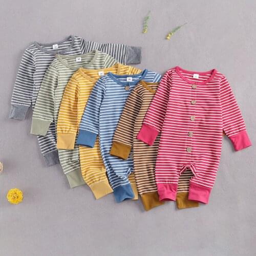 Infant Baby Boy GIrl Autumn Jumpsuit Striped Long Sleeve Single Breasted O-neck Romper Cotton Clohting