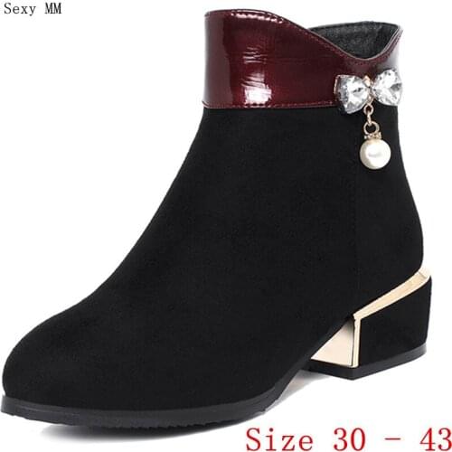 Autumn Women Med Heels Ankle Boots Booties Motorcycle Shoes Woman Med Heel Short Boots Small Plus Size 30 31 32 33 - 40 41 42 43