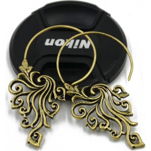 Tribal Angel Wing earrings Brass Hoop Indian Gold Ear Weights Gauges Ear Tunnel Plug Piercing Body Jewelry 14g/1.6mm