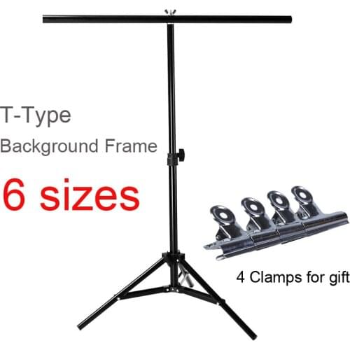 Photo Studio Background Stand Frame Metal T-Shape Backdrop Support Holder Stand for Photography with 4 Clamps