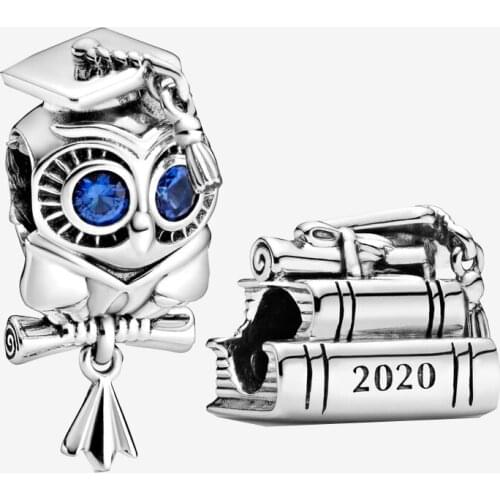 2020 Wholesale 925 Sterling Silver Wise Owl Graduation Charm Fit pandora Bracelet 2020 Graduation Books Charm Bead DIY Jewelry