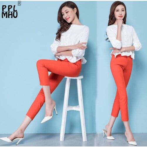 Spring Womens Casual Candy Pencil Pants 2019 Fashion Slim Elastic Cotton Trousers Women Solid 20 Color Plus Size pants S-4XL