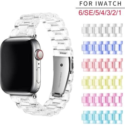 Resin strap for apple watch 6 se 5 4 3 band 42mm 38mm correa transparent steel bracelet for iwatch 3 2 1 44mm 40mm watchband