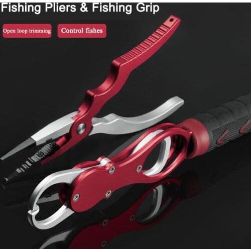 Aluminum Alloy Fishing Plier Grip Control with Scale Multifunctable Fish Lip Gripper Hook Recover Cutter Line Split Ring Tackle
