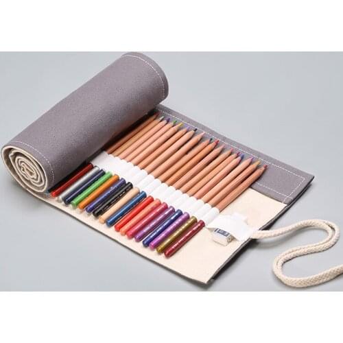 Canvas School Roll Pencil Case 12/24/36/48/72 Holes Pencilcase For Girls Boys Pen Bag Large Penalties Storage Stationery Pouch
