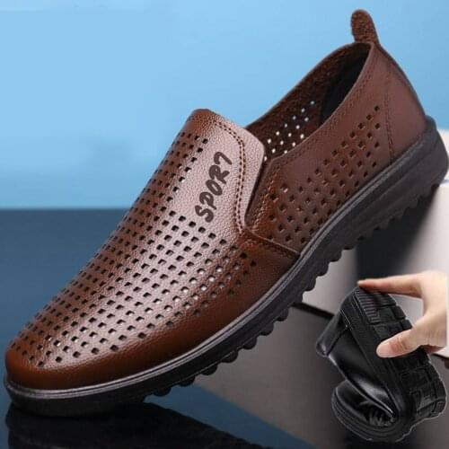 Summer Fashion Formal Men Shoes Punch Lace Breathable Hollow Business Dress Shoes Genuine Leather Casual Sandals Oxfordshn87