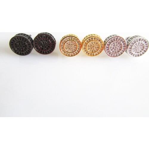 High quality 11mm bling bling micro pave cz dots 925 sterling silver screw back hiphop women men cz earring