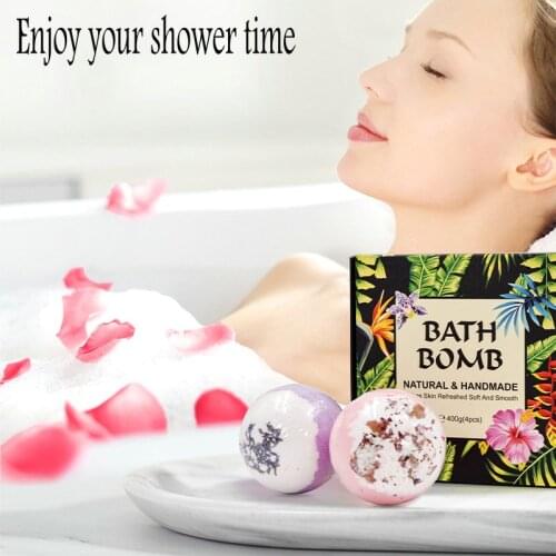Plant Bubble Bath Ball 110g*4PCS Flower Essential Oil Tender Smooth Firm Moisturizing Nourishing Explosive Bath salt ball