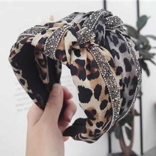 Animal Print Crystal Headband for Women Hair Ornament Polka Dots Hairband Knot Adults Headdress Wide Head Band Rhienstones
