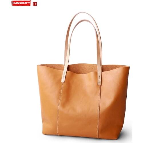 Bags Womens Handbag 14 Inch Laptop Tote Bag Handmade Tote Large-capacity Shoulder Bag Large Ba New Original Head Layer Leather