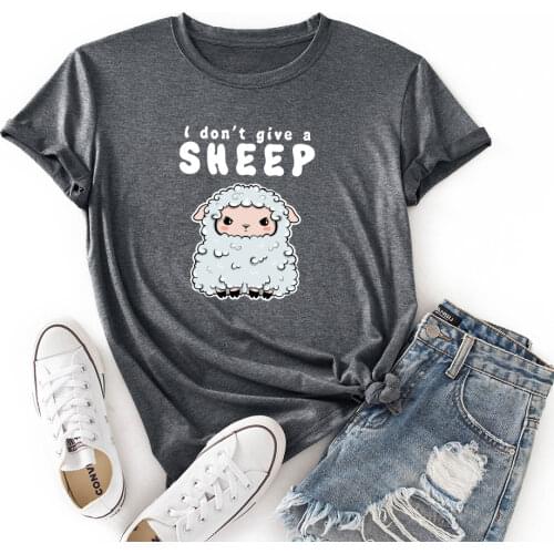 Women Crew Neck Short Sleeve Casual Summer Cotton T-shirts Sheep Graphic Tee Shirts Tops Female Clothes Streetwear Shirts