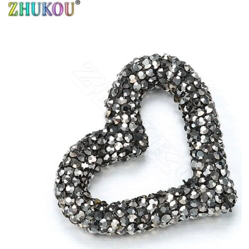 ZHUKOU 28x33mm High quality Heart-shaped beads exquisite brass Cubic Zirconia metal beads for jewelry making accessories VZ190