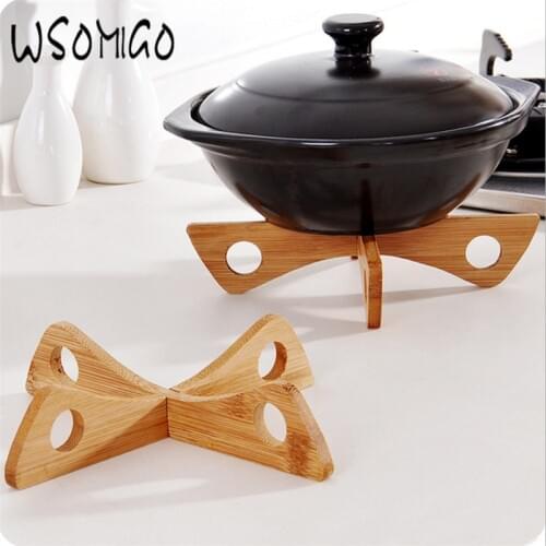 2020 1pcs Kitchen Wood Tray Rack Detachable Table Mat Kitchen Accessories Cozinha Kitchen Pot Dish Potholders Gadget Holder -S