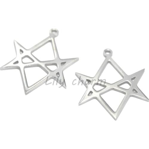 5pcs/lot Unicursal Hexagram Symbol Pendant Stainless Steel Emblem Amulet Talisman Charm Aleister Crowley Charm pendant 21x27mm