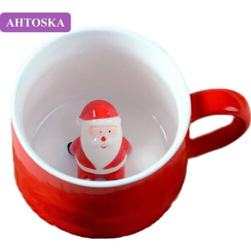 AHTOSKA Coffee Mug 3D Christmas Ceramic Milk Mug Red Water Cup With A Lid Christmas Gifts