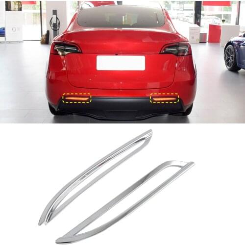 Car Accessories for Tesla Model Y 2020 2021 ABS Plastic Rear Tail Fog Light Lamp Bezel Cover Trim 2pcs