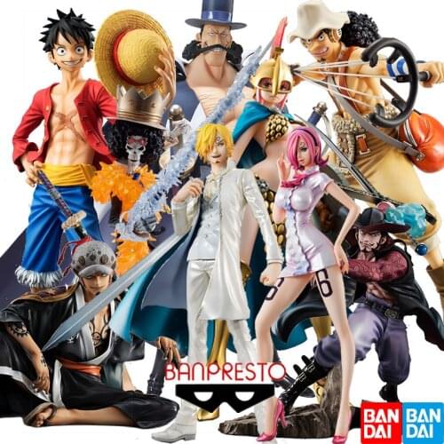Bandai BANPRESTO Original MEGAHOUSE POP One Piece Limited Straw Hat Luffy Sauron Nami Hawkeye Figure Ornaments Kids Toy Gifts