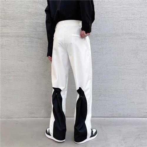 Retro Colorblock Casual Pants Men Streetwear Kpop Straight Trousers Spring Autumn Korean New Fashion Black White Pants