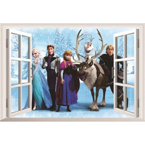 Disney Olaf Frozen Princess Elsa Anna Wall Stickers For Kids Bedroom Living Room Accessories 3D Effect Home Wallpaper Poster