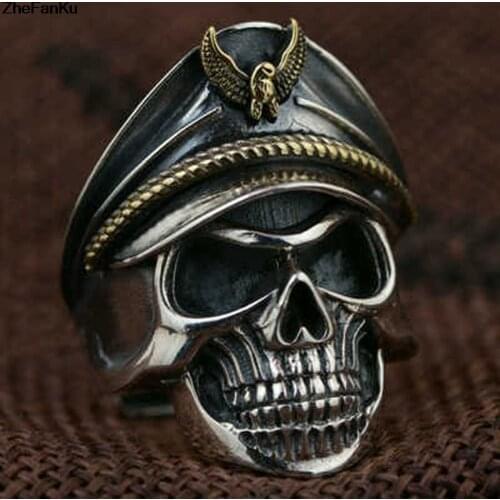 Men Punk Ring Army Skull Head Ring Opening Rings Eagle Cap Hot Sale Environmental Copper Drop Shipping Adjustable