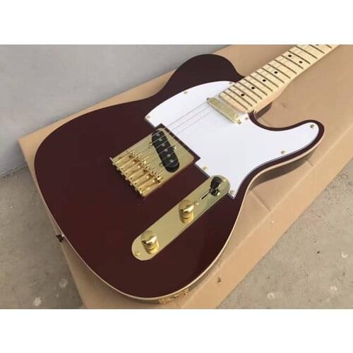 Factory wholesale wine red body electric guitar, gold hardware, maple neck, provide customization