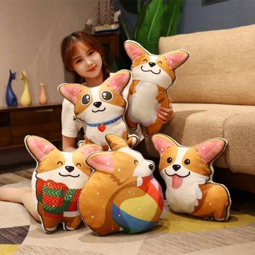 INS 40cm Soft Cute Dog Sit Corgi Ball Scarf Collar Plush Toys Stuffed Lovely Animals Pillow Doll For Girls Kids Birthday Gifts