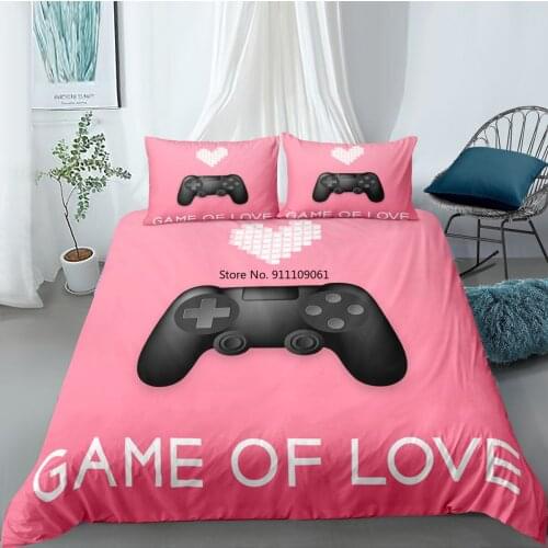 Pink Games Comforter Cover Gamepad Bedding Set for Boys Kids Gamer Bedding Set Quilt Cover Single Twin Full Queen King Size