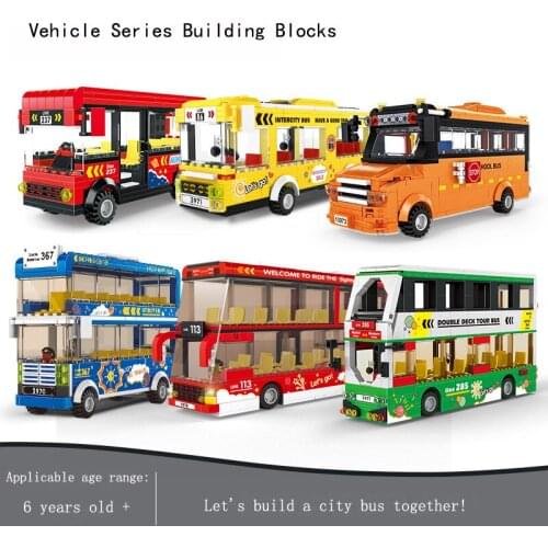City Car Building Blocks Toys Vehicle Model Car Bricks Toys Childrens Assemble Sightseeing Bus Blocks for Boys Birthday Gifts