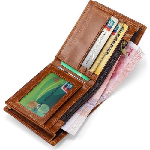 Genuine oil wax mens leather wallet anti-theft rfid wallet for men vintage men wallets real cowhide short billetera hombre