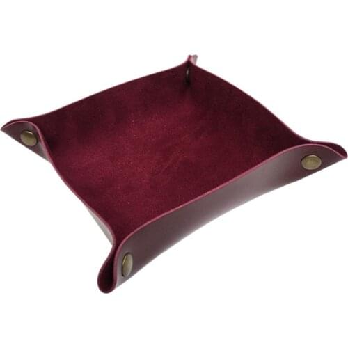 Leather DND Dice Tray Jewelry Key Wallet Coin Sundries Bins Desktop Storage Box Y98F