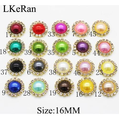 LKeRan 10Pcs/Lot 16mm Golden Base Flat back Button Pearl Wedding Diamond Button DIY Invitations Accessory Decorate Button