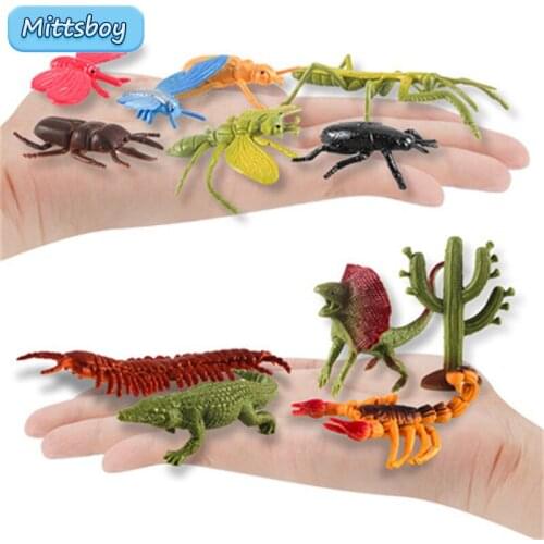 Simulation Mini Insect Model Toy Figure Moth Ladybug Dragonfly Praying Mantis Scorpion lizard Educational toys for Children Gift