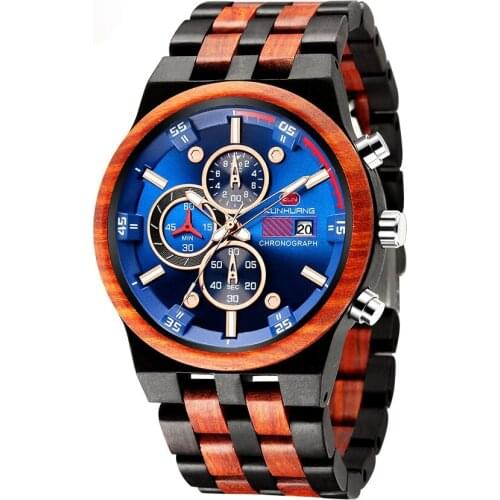 Fashion Wooden Watches Mens Sport Multifunctional Quartz Wristwatches Luxury Designer Mens Watch Relojes Para Hombre