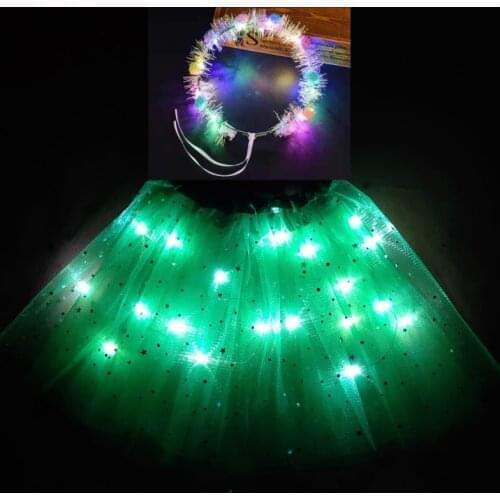 2020 new Childrens skirt luminous skirt with light skirt led skirt novelty skirt with fluorescent skirt tutu dress green