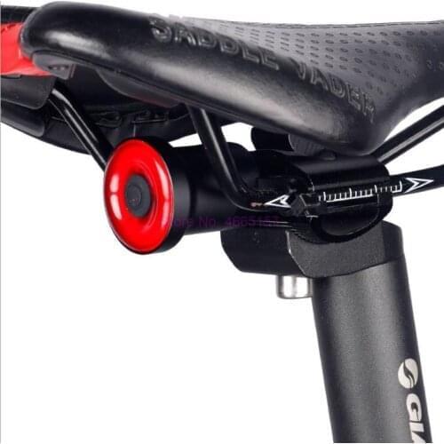 By DHL 10pcs Bike Brake Light Intelligent Sensory Bicycle Tail Rear Light USB Charging Lamp with Saddle Install Mount
