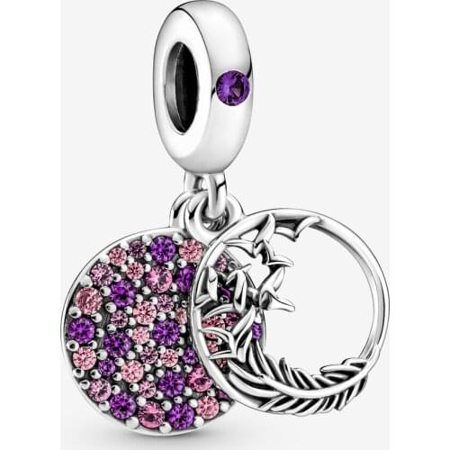 2021 New Autumn Charm S925 Sterling Silver Pave Feather Dangle Charms Pendant Fit Bracelets And Necklace DIY Accessories