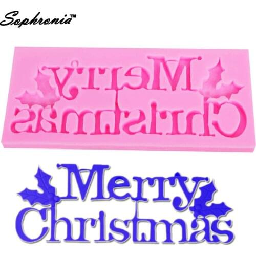 Sophronia Merry Christmas letter Silicone Mold Cake Silicone Mold Fondant 3D Cupcake Jelly Chocolate Decoration Tool F1032
