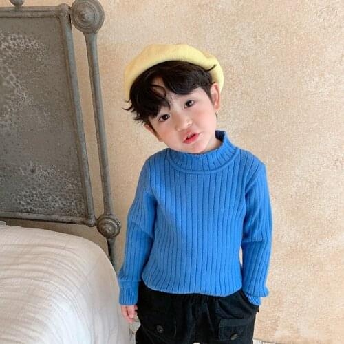 Childrens sweater boys autumn and winter Korean version of children sweater thicker girls half-high collar toddler girl sweater