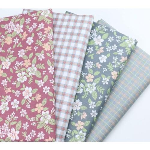 Floral Plaid Pattern 100% Cotton Twill Fabric Cloth For Sewing Cushion Bed Sheet Quilting Fat Quarters Fabric For Baby&Child