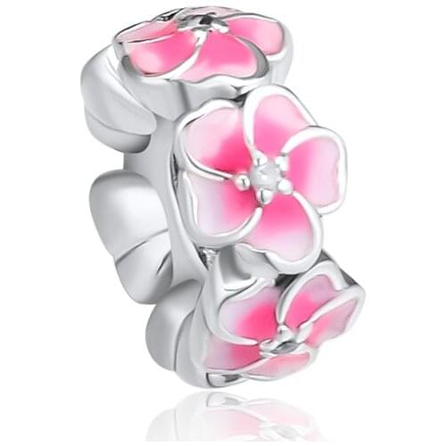 Fandola CKK 925 Sterling-Silver Pink Plumeria Spacer Charm Fits Pandora Charms Bracelets For Jewelry Making Flower pulsera