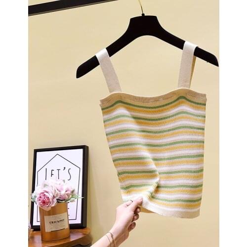 Women Summer Casual Basic Sexy Tank Top Striped Slim Sling Bottoming Stretch Camisole Tops Vest 2021