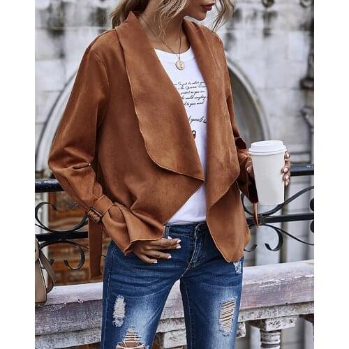 Ladies coat Casual Long-sleeved Coat Women Fashion Ruffles Solid Color Front Open Turn-down Collar Jacket Cardigan tops clothes