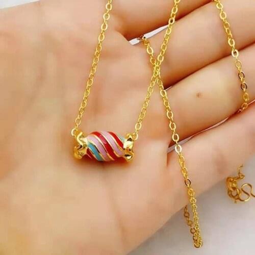 Gold Filled Candy Shape Necklaces for Women /Girls,Pure Gold Color Initial Pendant Chain Bijoux Collier Elegant Women Jewelry